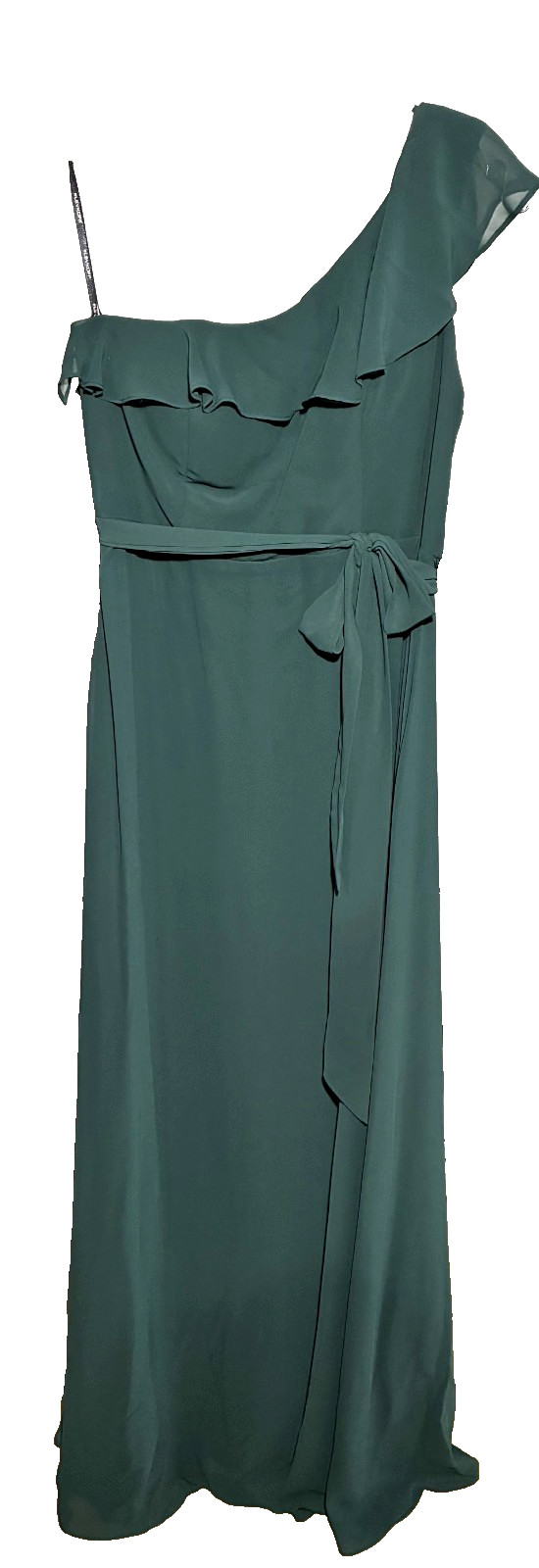 NWT-B Levkoff 7130 Chiffon 1 Shoulder Dress w/Ruffle (Evergreen)-Sz 12 MSRP $183