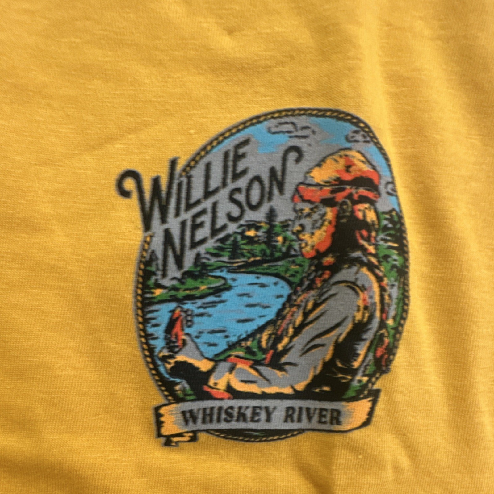 Brixton Willie Nelson Whiskey River Graphic Tee Yellow Crew Neck L MPN 22381