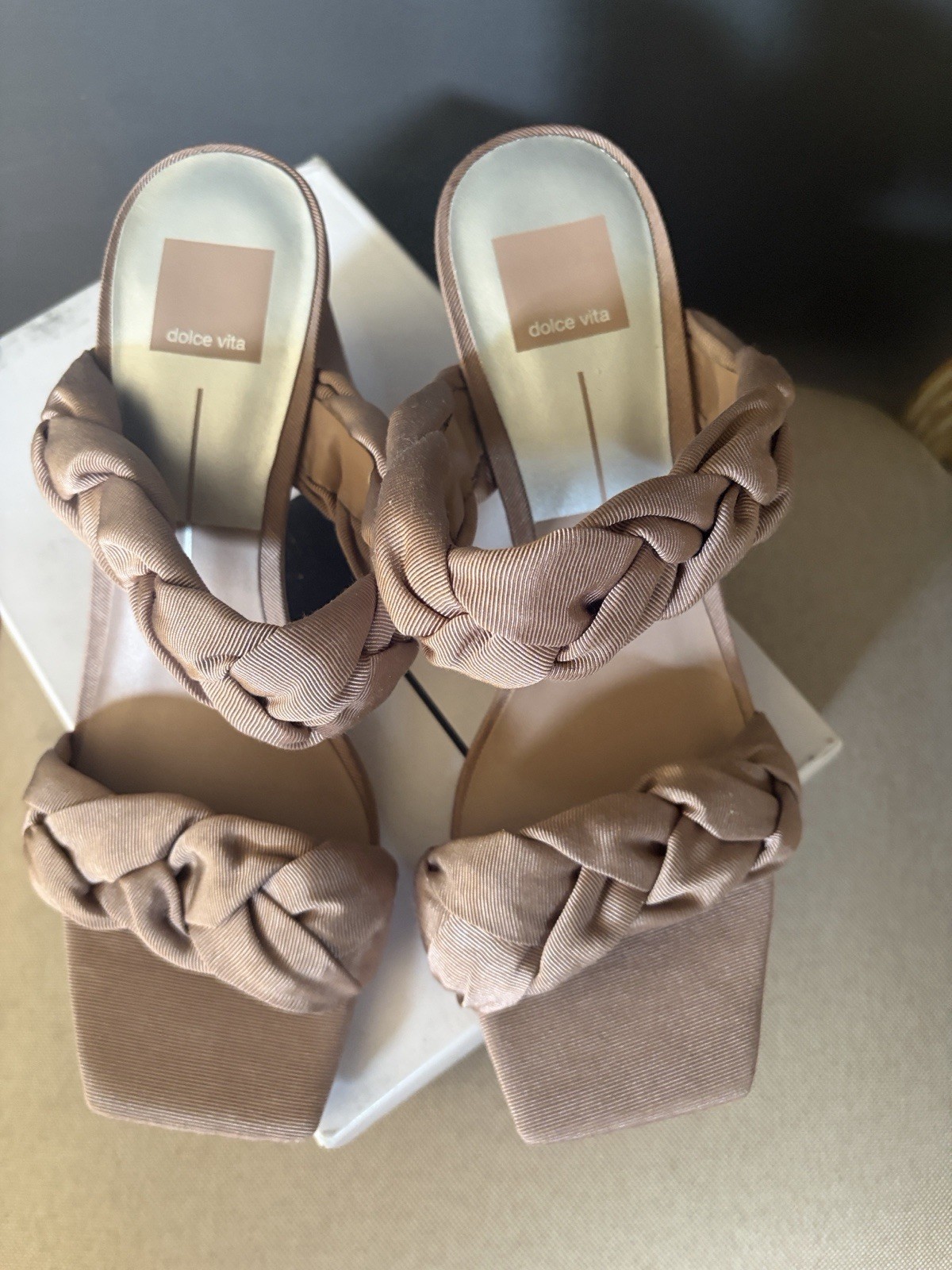 Dolce Vita Pheby Braided Double-Strap Heels in Cafe Silk Brown