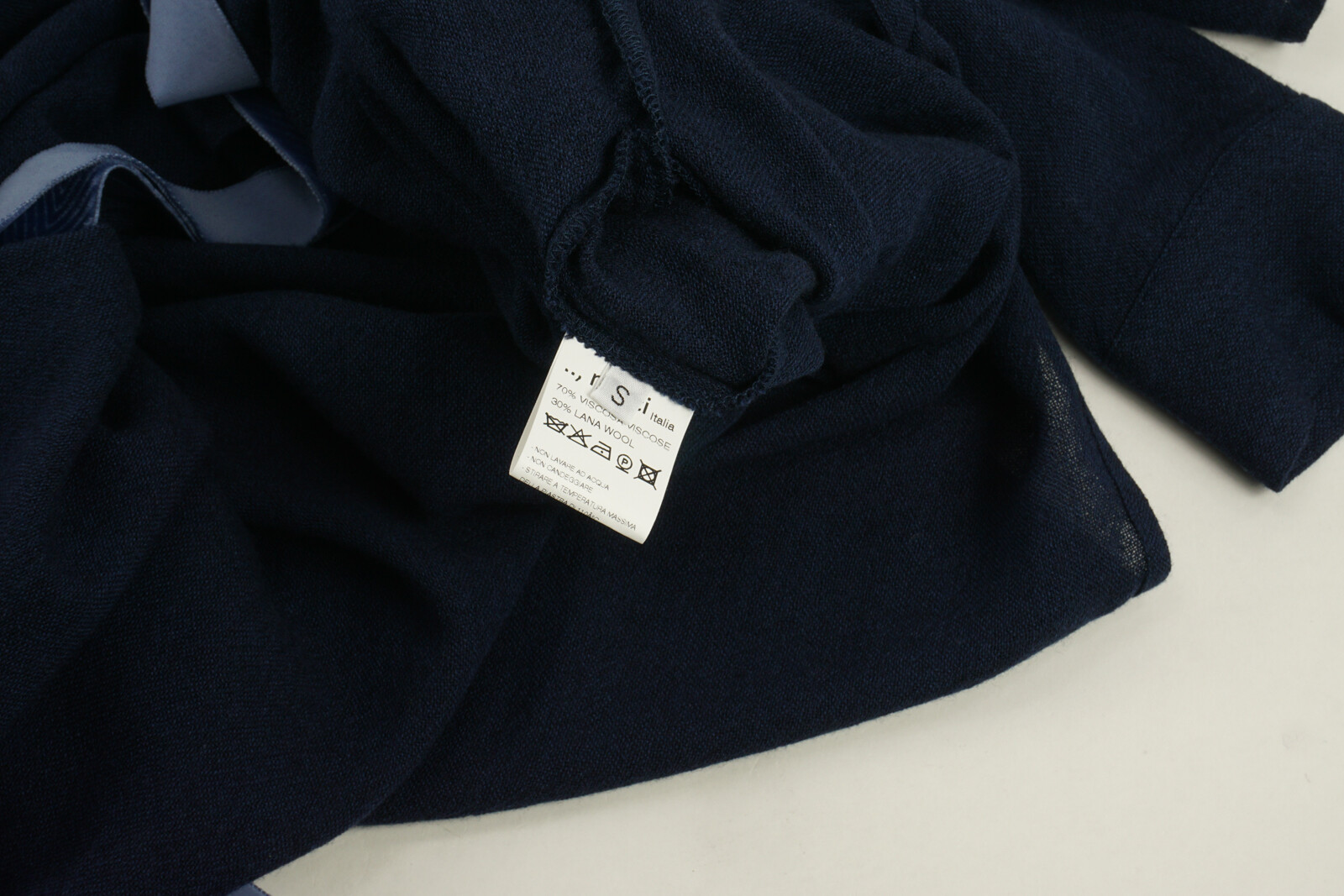 New Merci Women’s Small Dark Blue Woven Wool Viscose Open Lace Closure Blouse