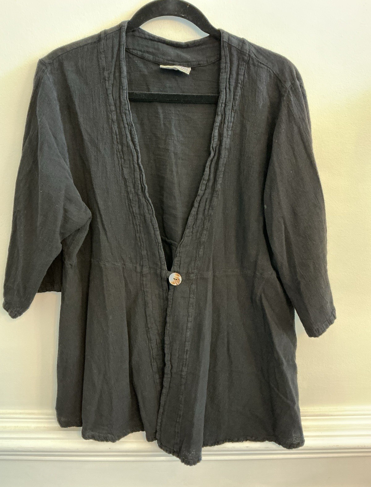Cottonways Women’s 16 SIZE 3 Black Cotton Woven V-Neck 3/4 Sleeve Tunic Blouse