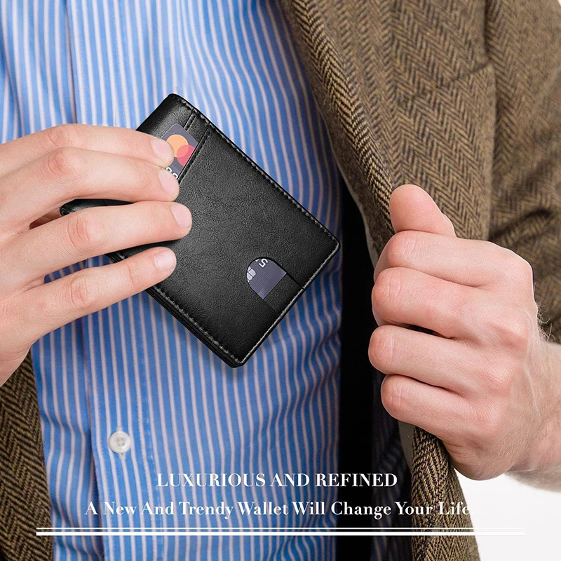 Men’s Wallet Ultra Thin Rfid Leather with ID Window Multi Card Carbon Fiber