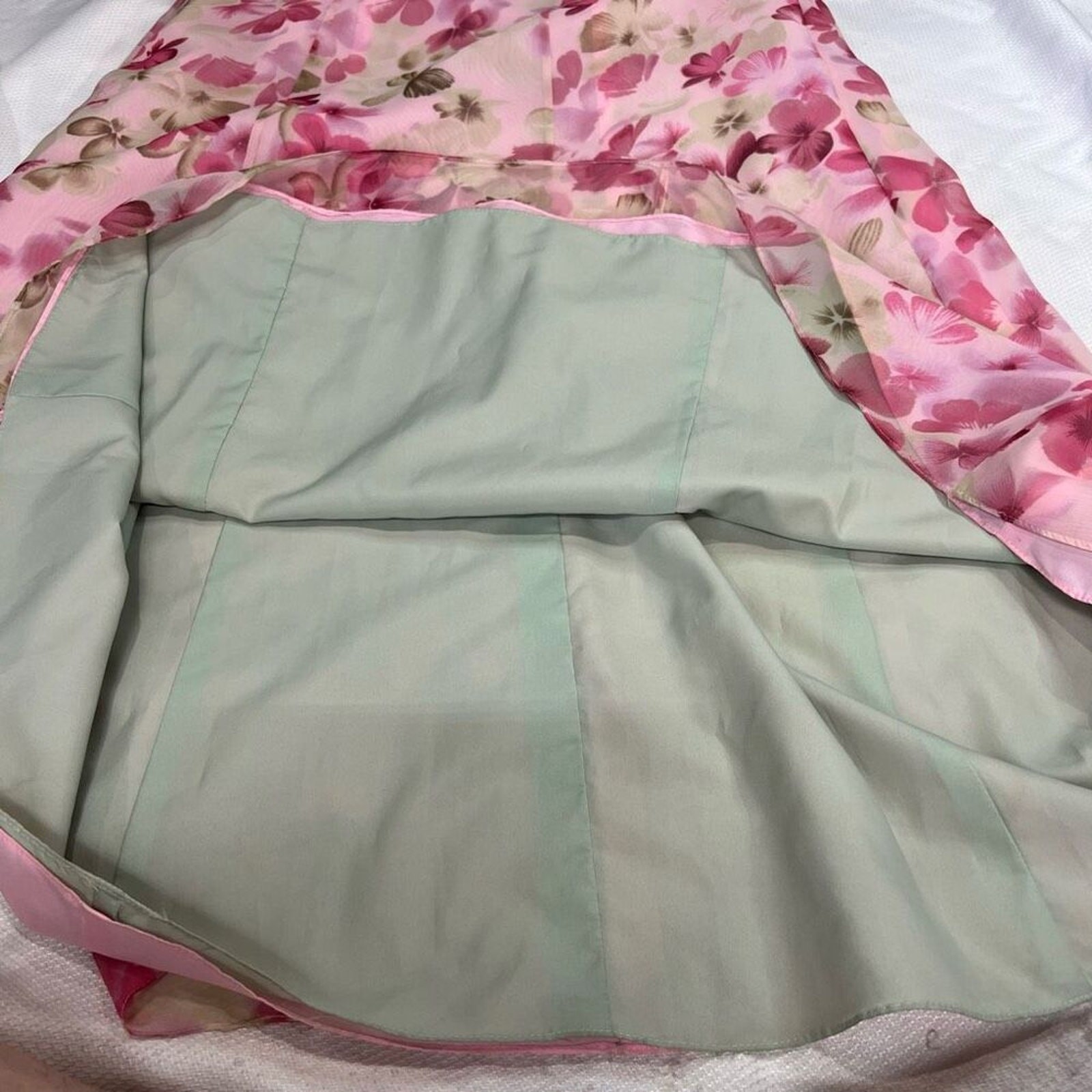 1990’s Pink Floral Mori Lee Prom Evening Gown Neck Strap‎ Formal Spring Valentin