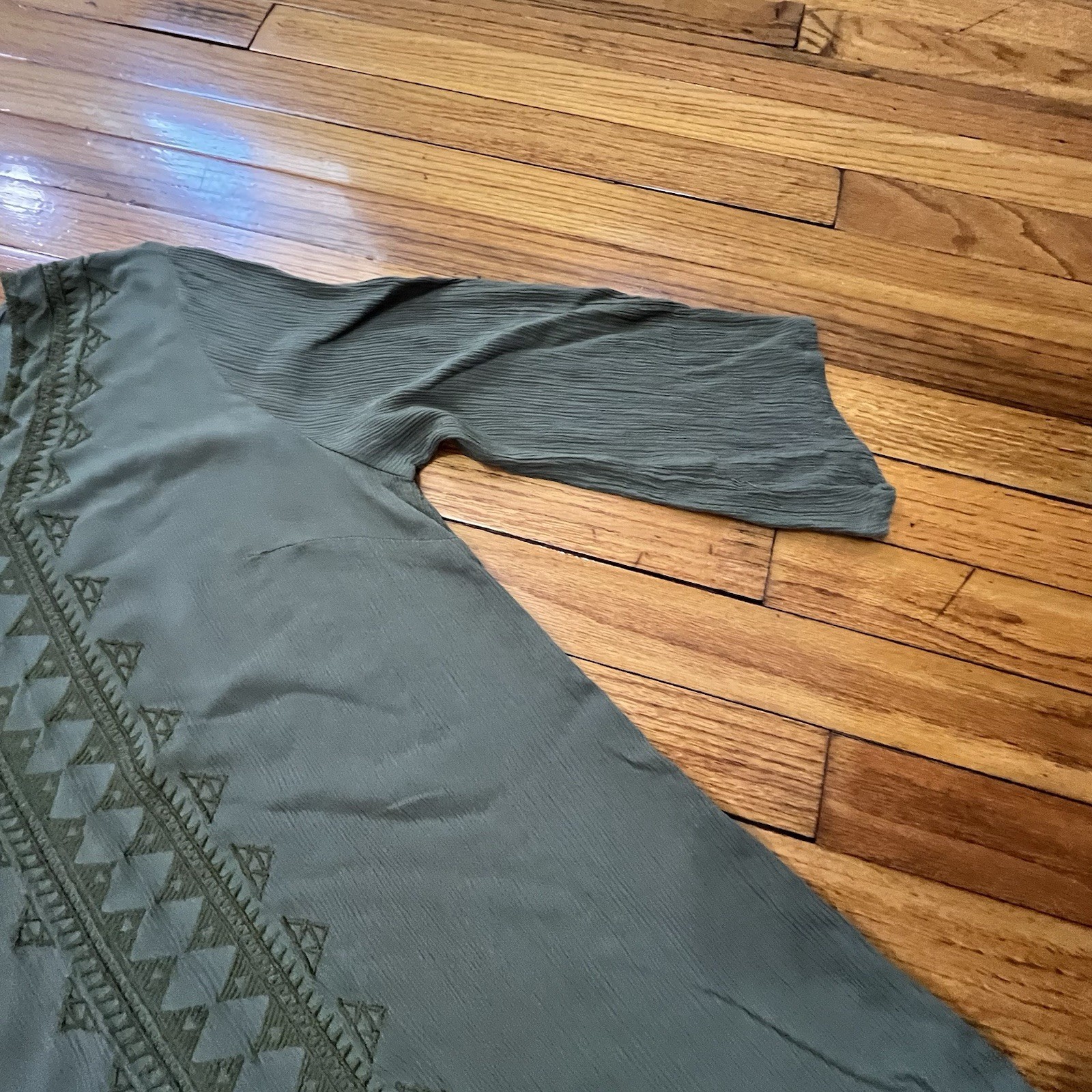 Soft Surrounding Army Green Embroidered with Fringe Tunic Top Women’s Small