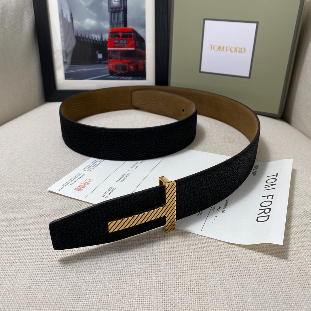 Authentic Tom Ford Reversible Leather T-Buckle Belt Luxury Designer Fashion