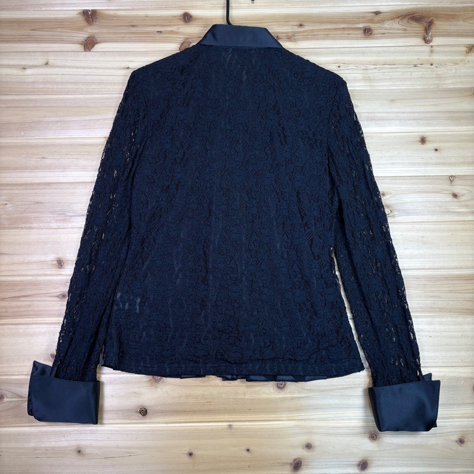 Samuel Dong Blouse Womens Medium Black Lace Long Sleeve Button Up Dress Shirt