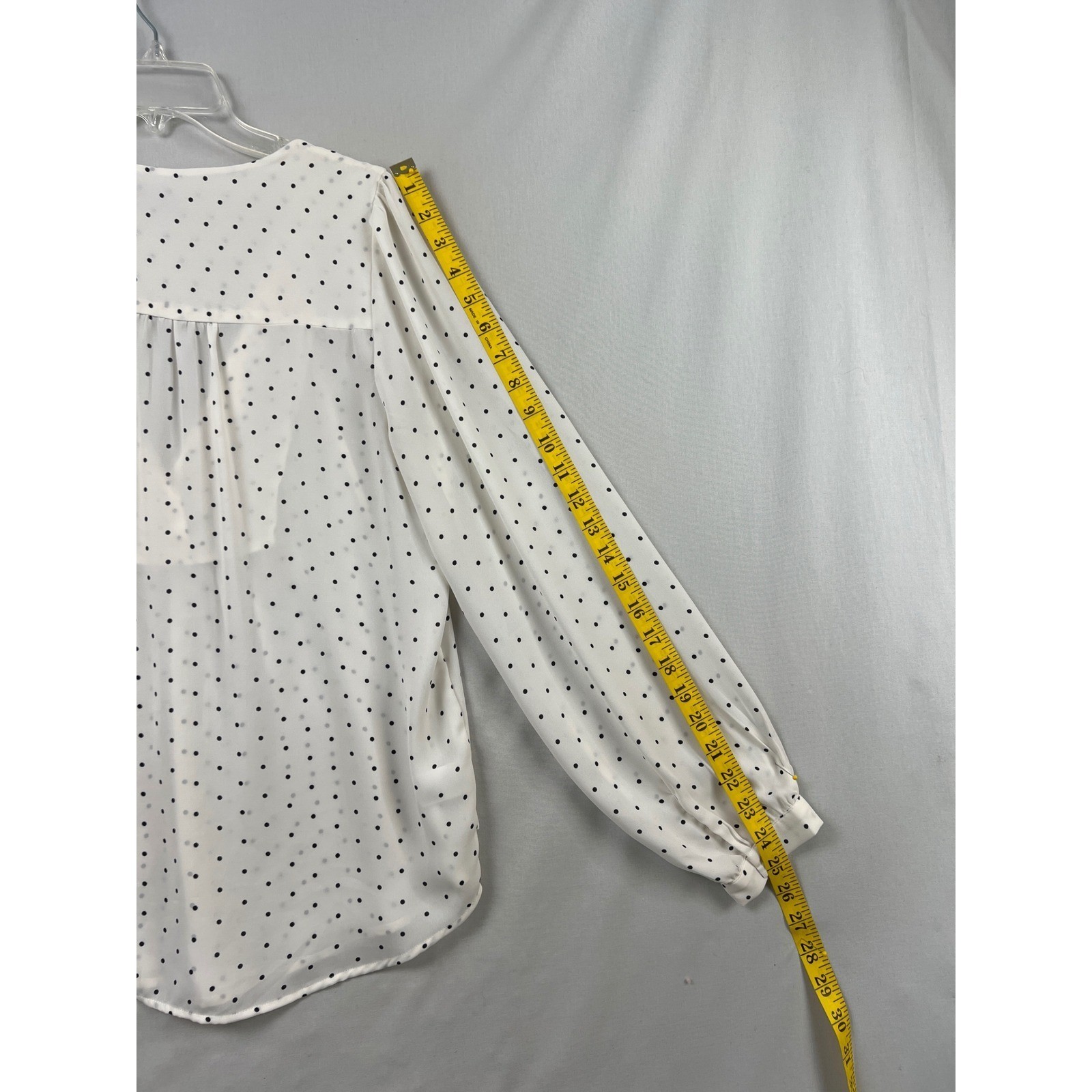 LOFT Blouse Womens Small White Polka Dot V-Neck Tie Long Sleeve Peasant Top