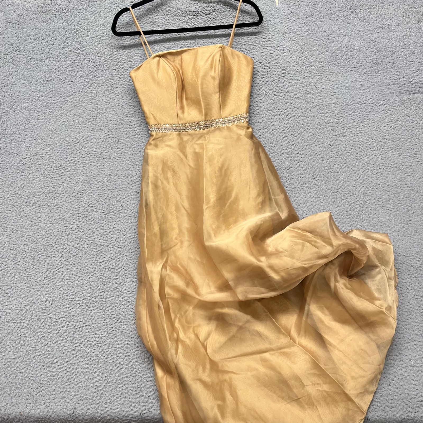 Mori Lee Ballgown Dress Womens 4 Gold Beaded Spaghetti Strap Fairy Whimsygoth