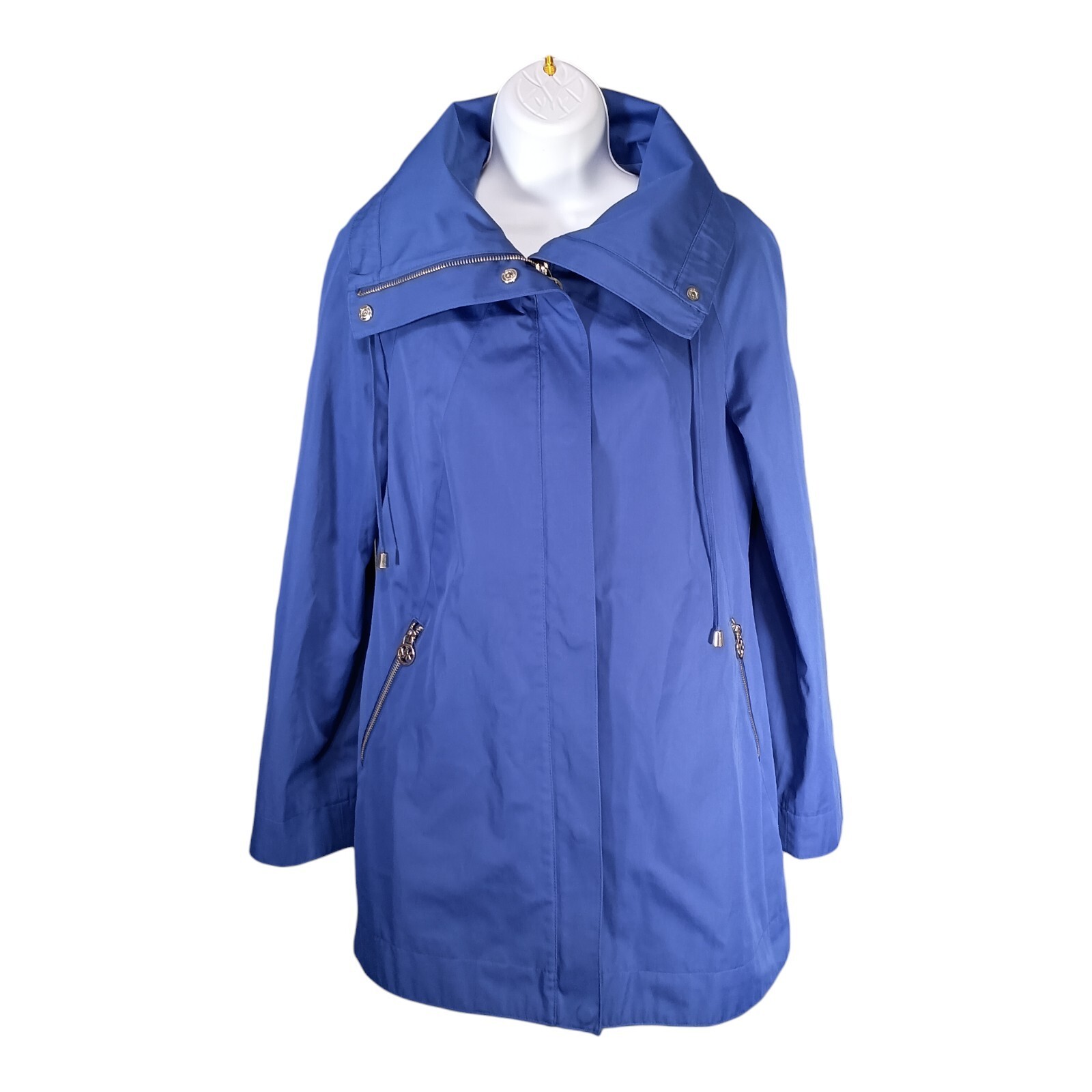 Michael Kors Coat XS Womens Blue Trench Cotton Blend Full Zip Snap Solid Casual