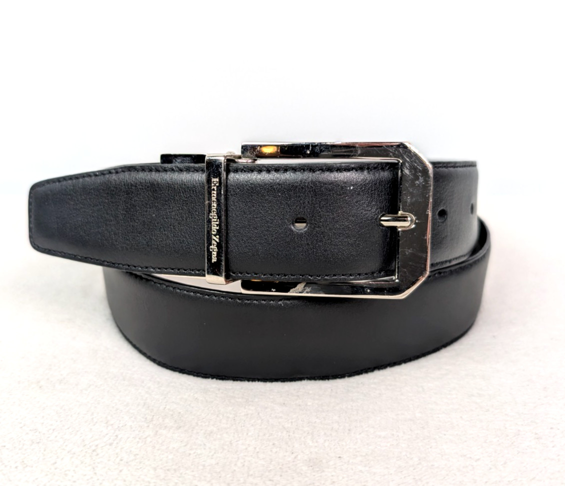 ERMENEGILDO ZEGNA Reversible Black Brown Dress Belt Leather Sz 36 Italy