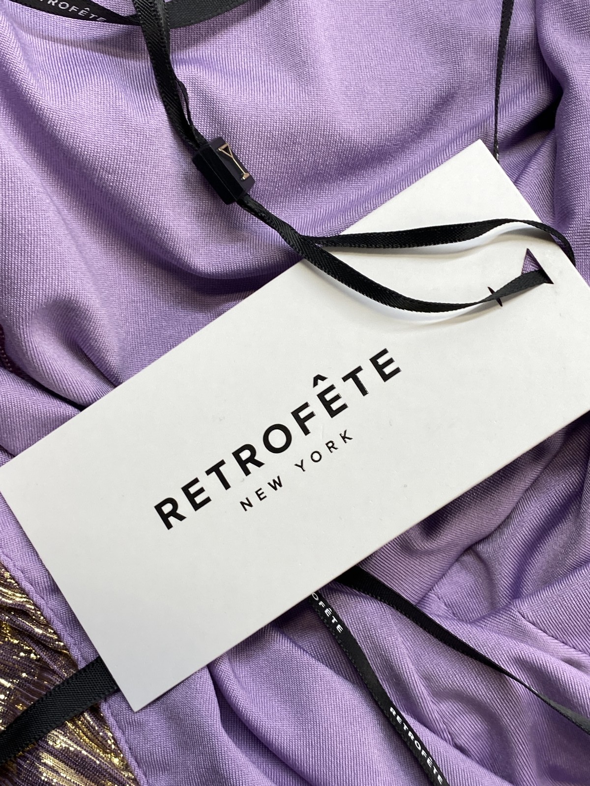 Retrofete Womens Maxi Dress Purple/Gold Size S Thalia Halter Neck Pleated