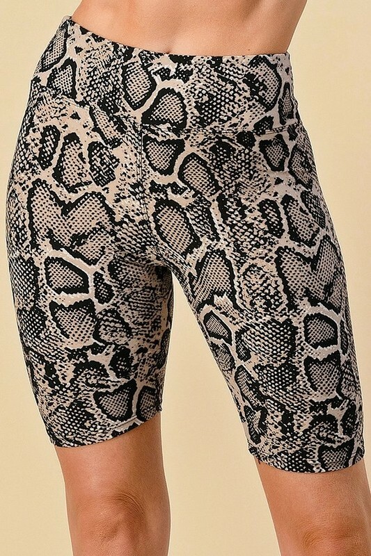 Snakeskin Print Biker Shorts YOGA Waistband Buttery Soft ONE SIZE OS