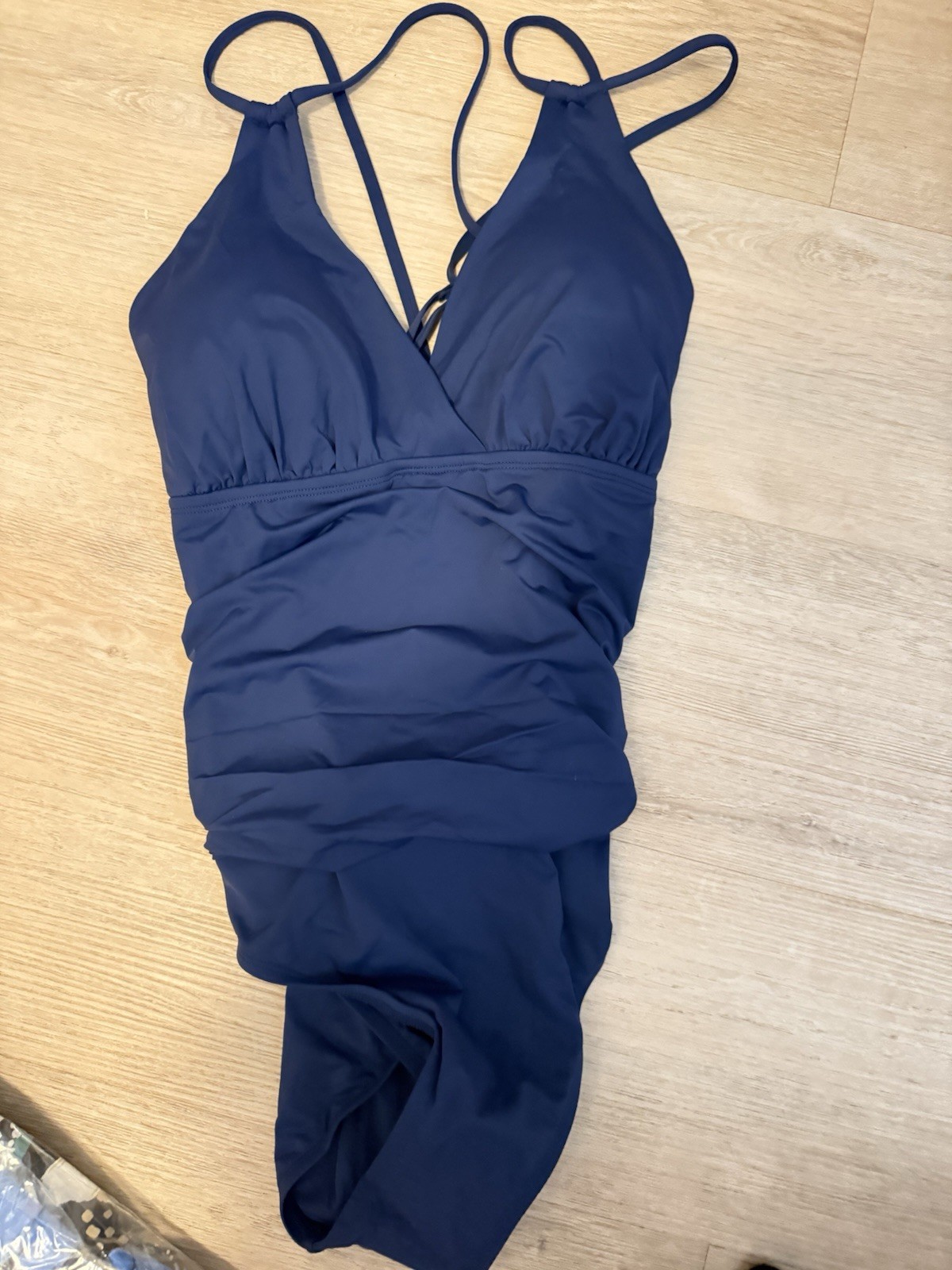Jantzen Women’s Blue Solid Halter Spaghetti Strap One Piece Sz 14