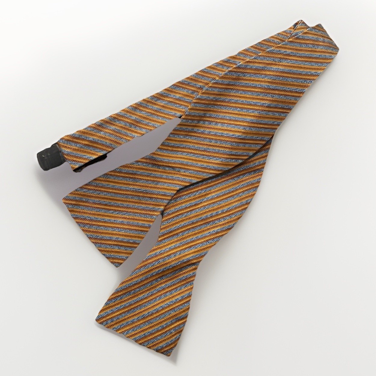Nicole Miller Bow Tie Tan Gray Striped 2.25″ Wide Self Tie Silk