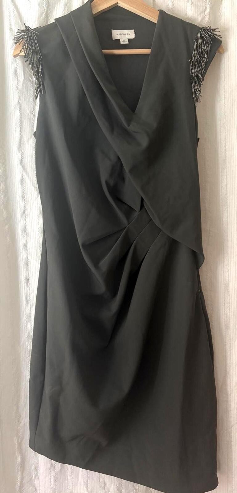Witchy Olive Green Mid Length Sleeveless Dress US Sz 6 #modern #sleek #business
