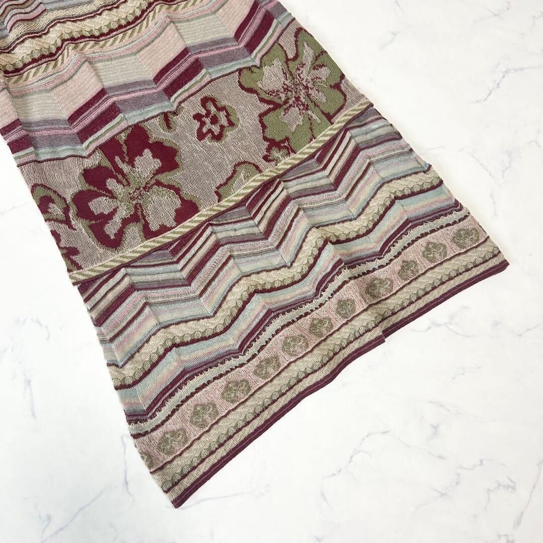 M.&KYOKO Multicolor Jacquard Knit Knee Dress Striped Floral Geometric Auth