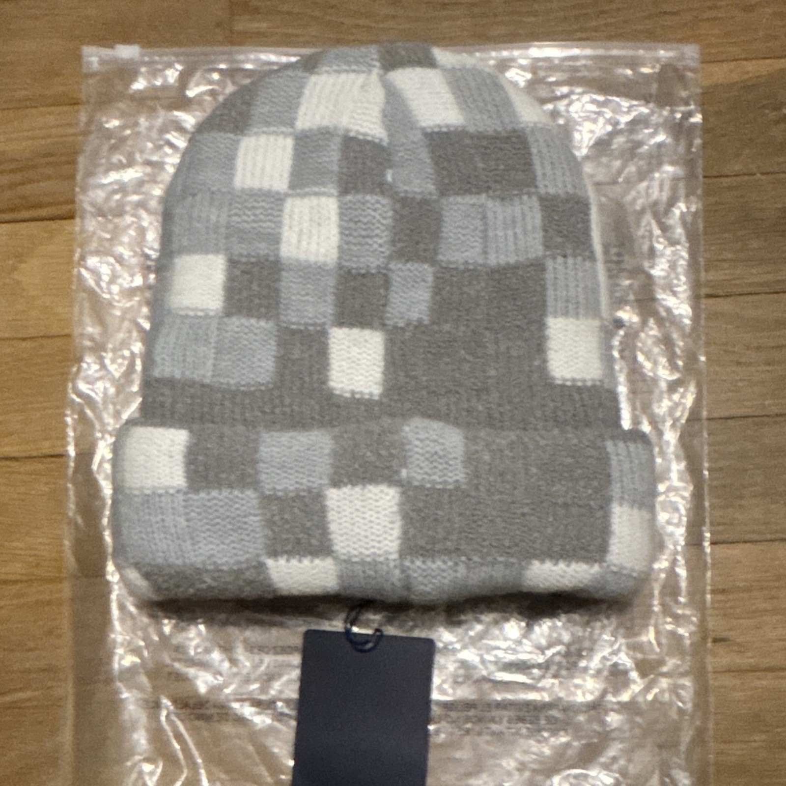 Louis Vuitton Gray/White Check Beanie Hat, One Size Mens Designer