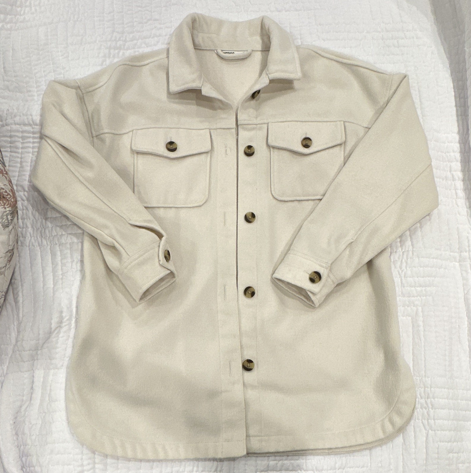 Sonoma Women’s Beige Shacket Jacket Button Front Pockets Mid-Length Relaxed M