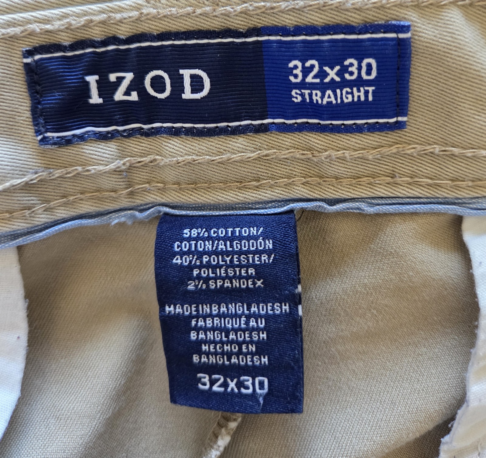 IZOD Men’s Straight Fit Chino Pants Beige 32 Waist Stretch Twill Pockets