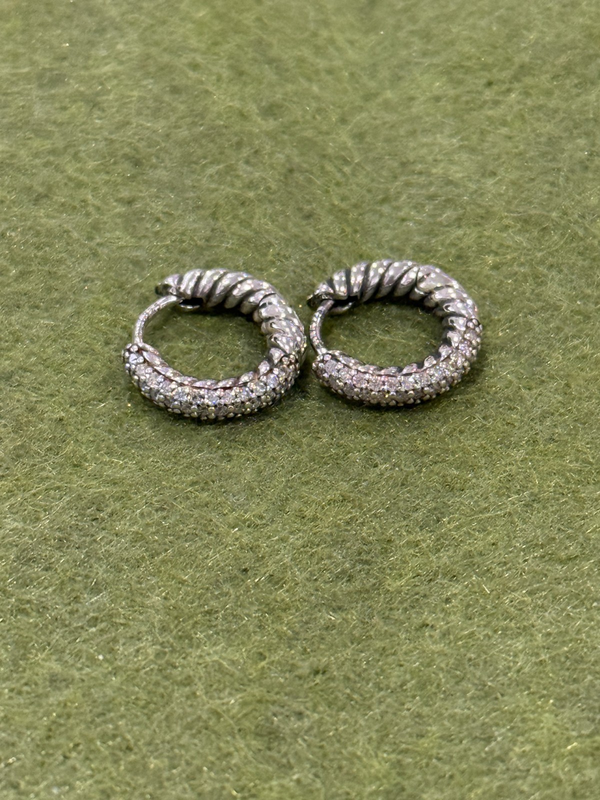 David Yurman Sterling Silver 925 Hoop Earrings Diamond Pavé 7mm