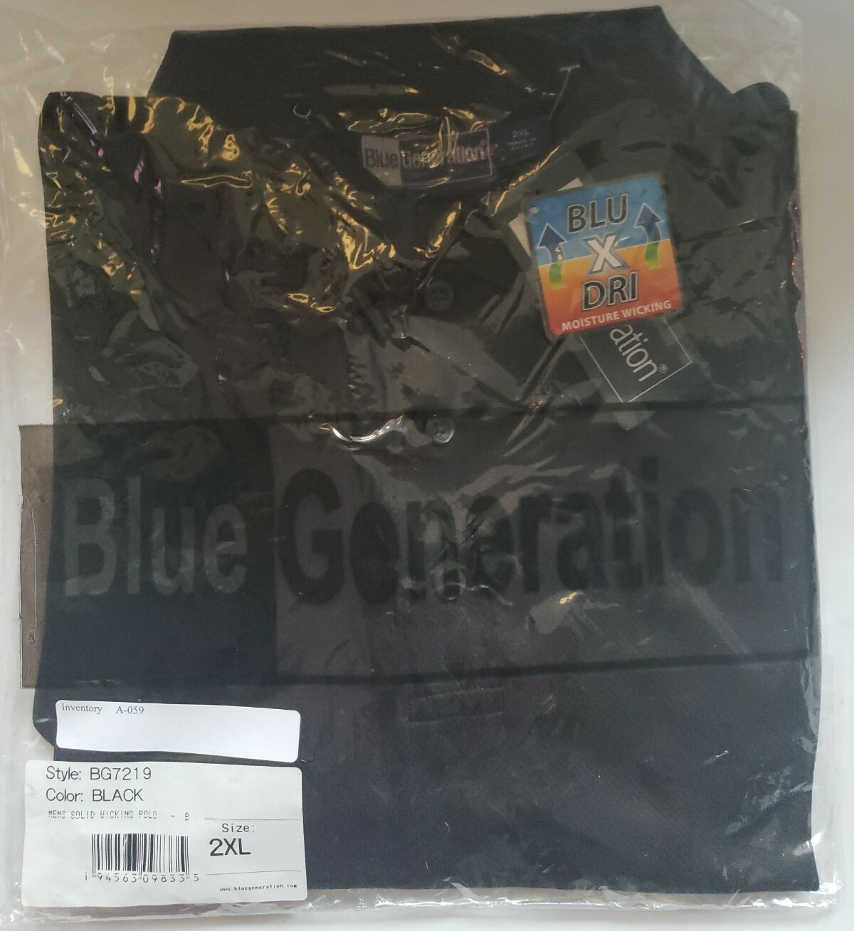 Blue Generation Blu-X-Dri Moisture Wicking, Men’s Polo Shirt, Black, Size 2XL