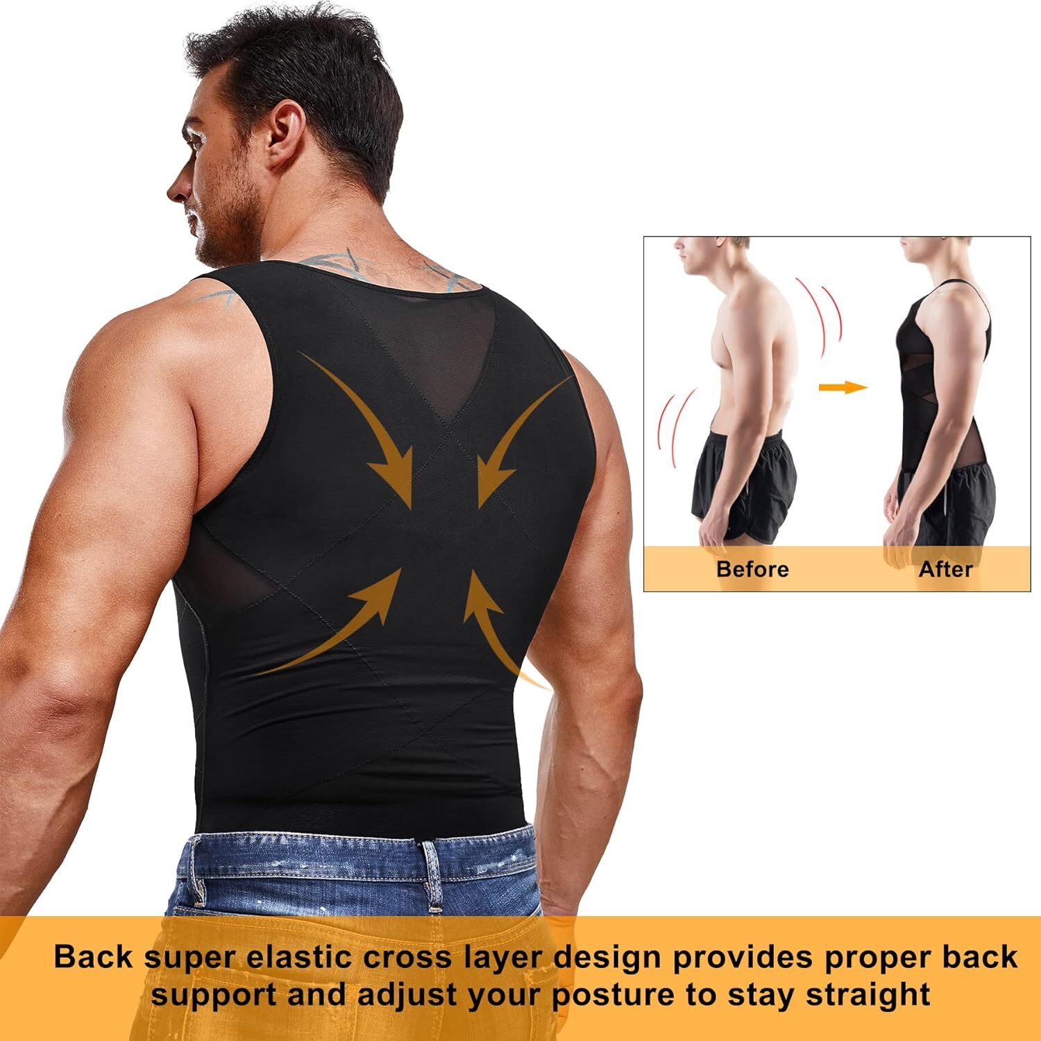 Men Gynecomastia Compression Shirts Tummy Control Body Shaper Tank Top Shapewear
