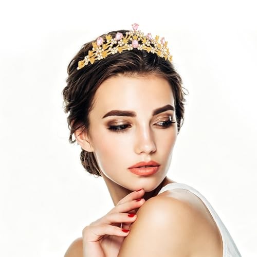 Tiara Crowns for Women Girls, Sparkling Rhinestone Tiara, Princess Crown, Pink