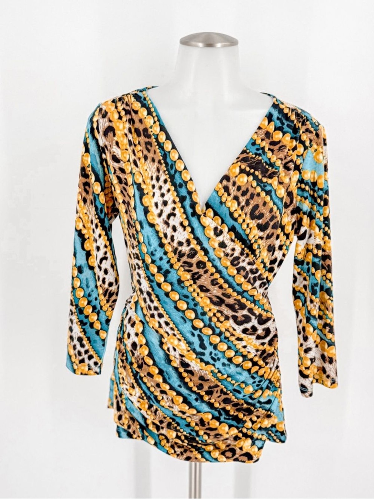 Carmen Marc Valvo Teal & Gold Animal-Print Wrap Coverup