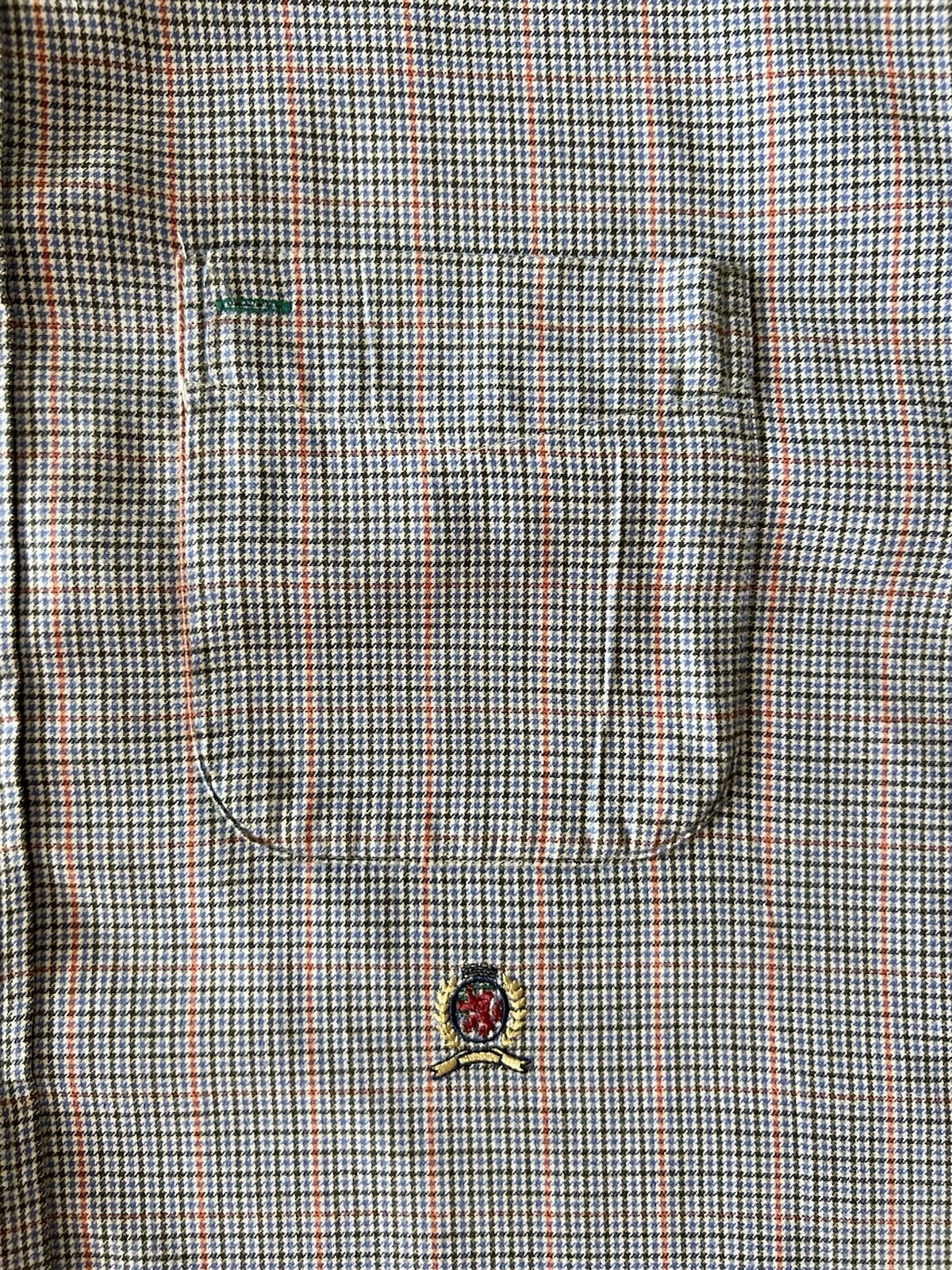 Vintage 90s Tommy Hilfiger Lion Crest Logo Button Down Shirt Green Plaid Large