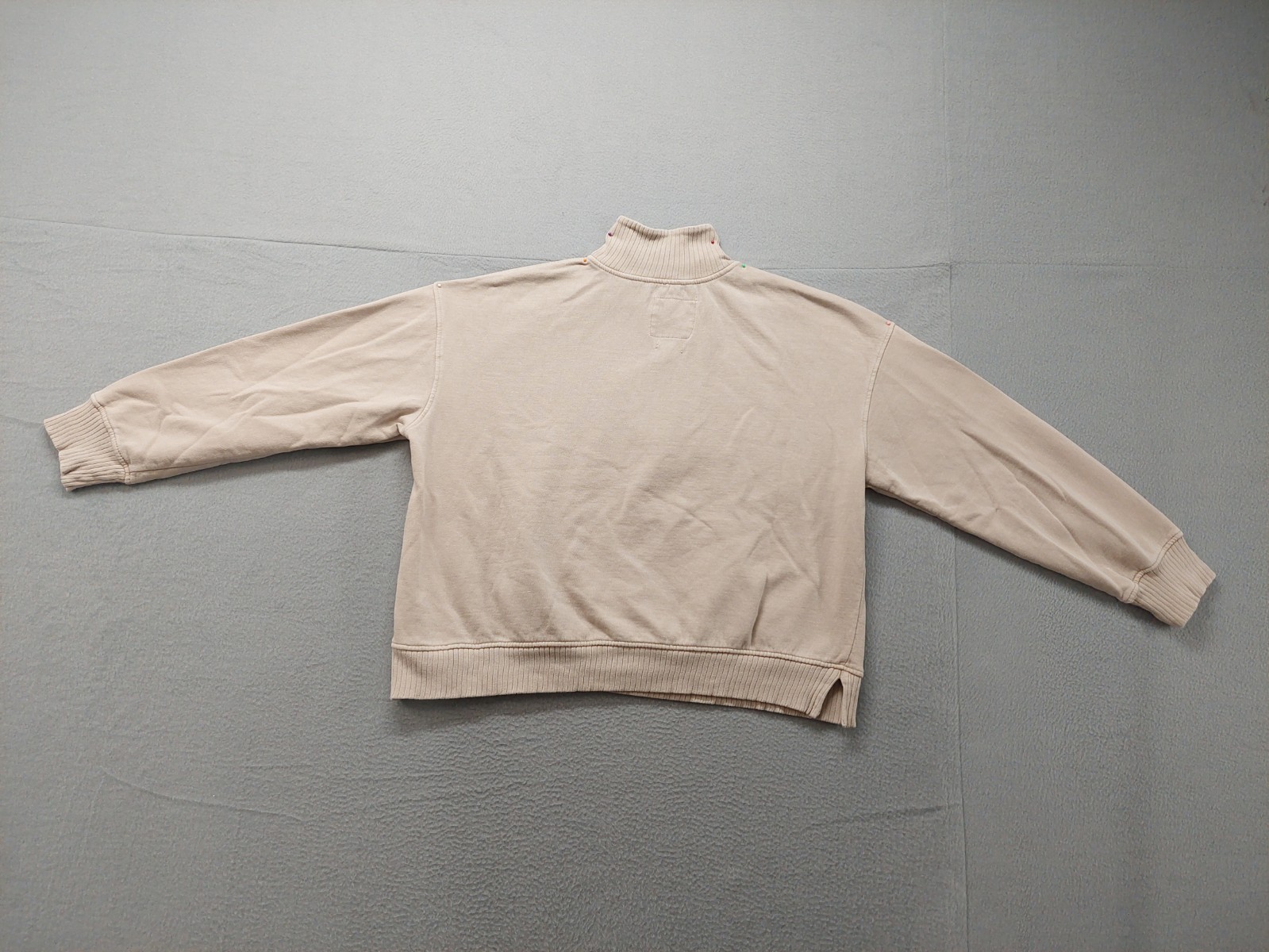 C&C California Women Sweatshirt L Beige Mock Neck 1/2 Zip Kangaroo Pocket Casual