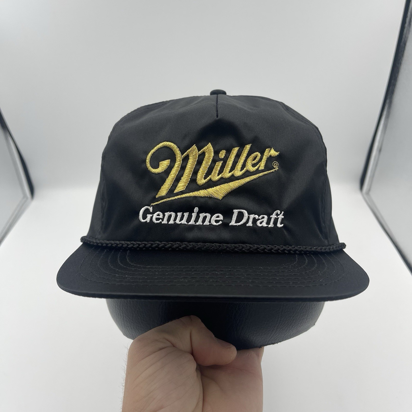 Vintage Miller Genuine Draft SATIN Snapback Hat Cap Rope Beer 90s NEW OLD STOCK