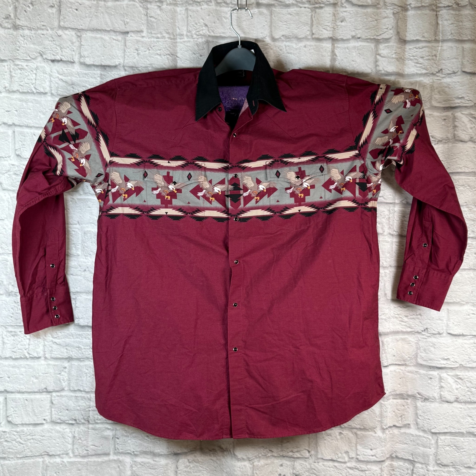 High Noon Southwestern Cowboy Western LS Shirt 2XL Pearl Snap Button Aztec Eagle