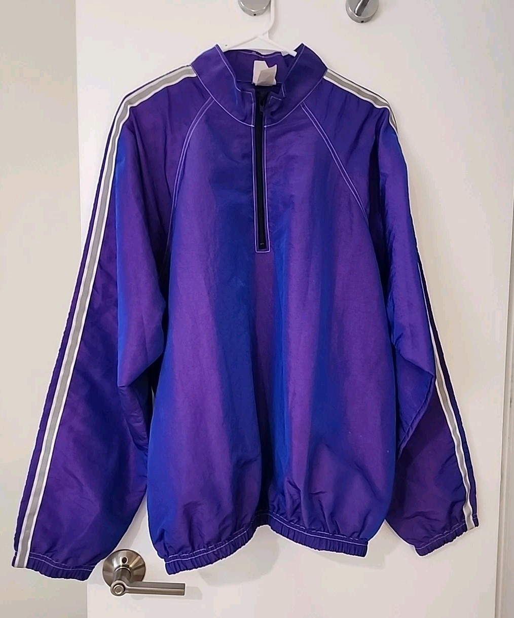 VTG 90s Surf Style Purple Iridescent Windbreaker Zip Pullover Jacket Mens L EUC