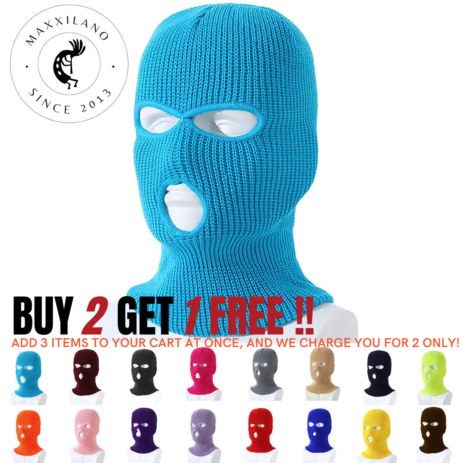 Beanie Hat Winter Ski Mask 3 Hole Knitted Skull Balaclava Men Outdoor Sports Cap