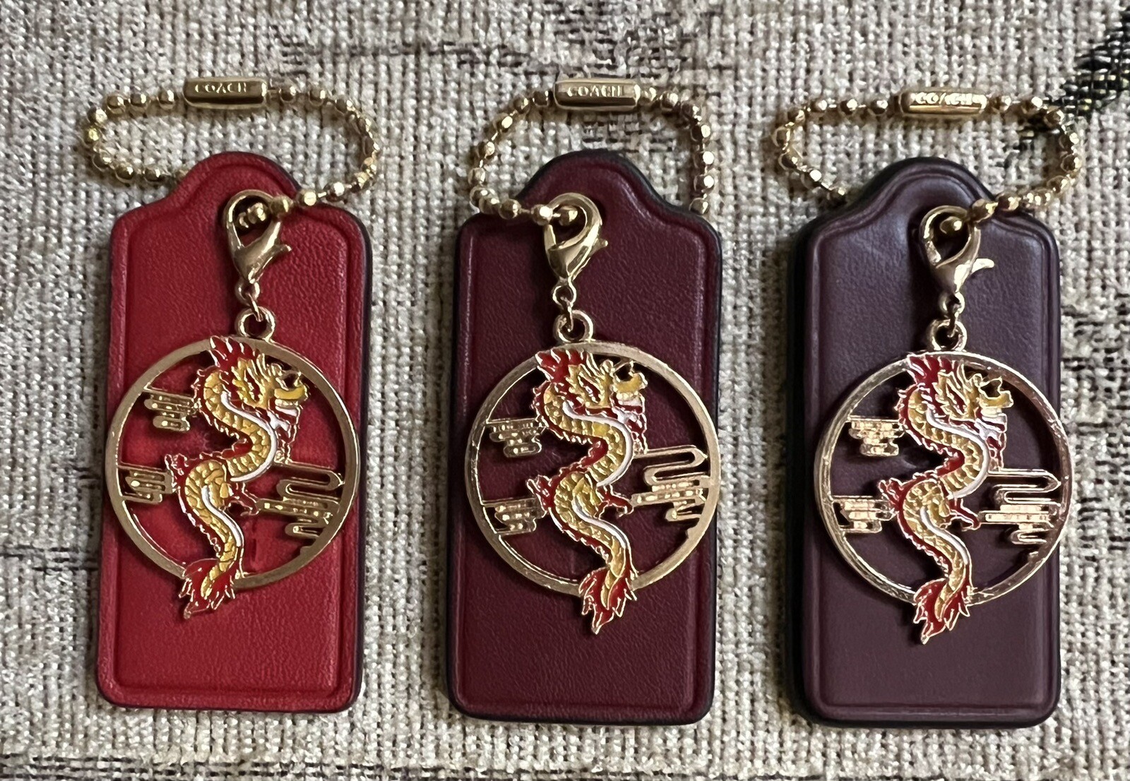 Genuine Coach 2.25” Red Leather HangTag Lunar New Year Dragon Gold Multi Charm