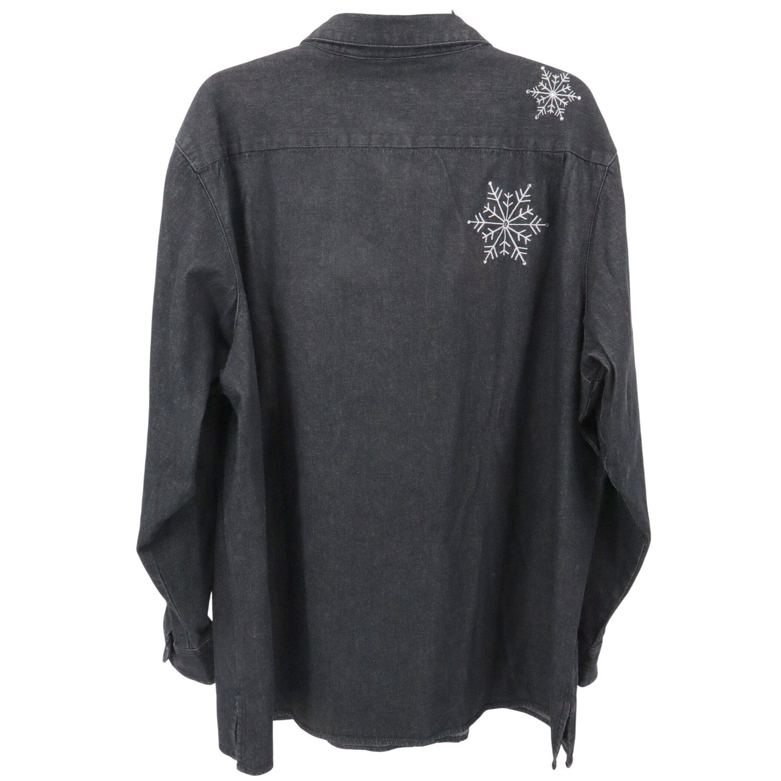 Quacker Factory Womens 2X Black Denim Snowflake Embroidered Shirt Button Covers