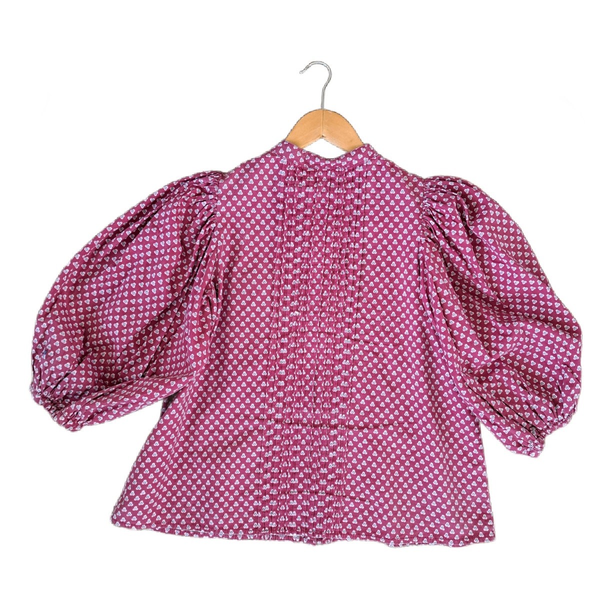 by TiMo Structured Cotton Shirt in Cranberry Floral Dots Medium Puff Sleeve