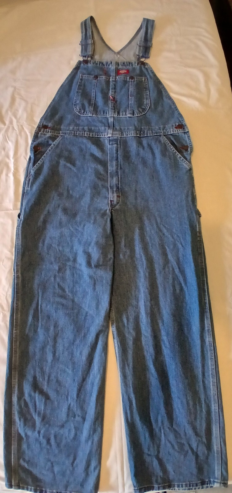 Dickies Overalls 34 X 30 Coveralls Bib Blue Cotton Denim Carpenter Farm Work EUC