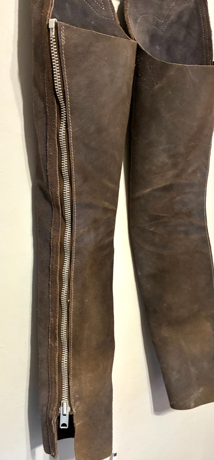 Vintage Riding Chaps Leather Suede Adjustable Waist Talon Zipper Great Patina