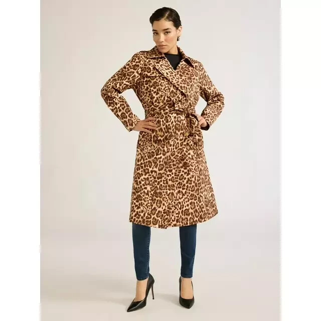 Sofia Jeans Women’s Coat, Leopard Print Polyester Double Breasted Coat, Size: M