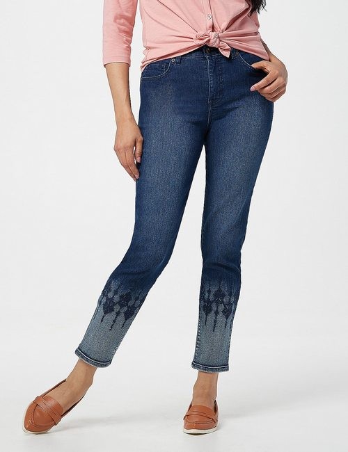 Studio Denim & Co Alexandria Wash Slim Ankle Jeans Bleached Embroidery Hem New