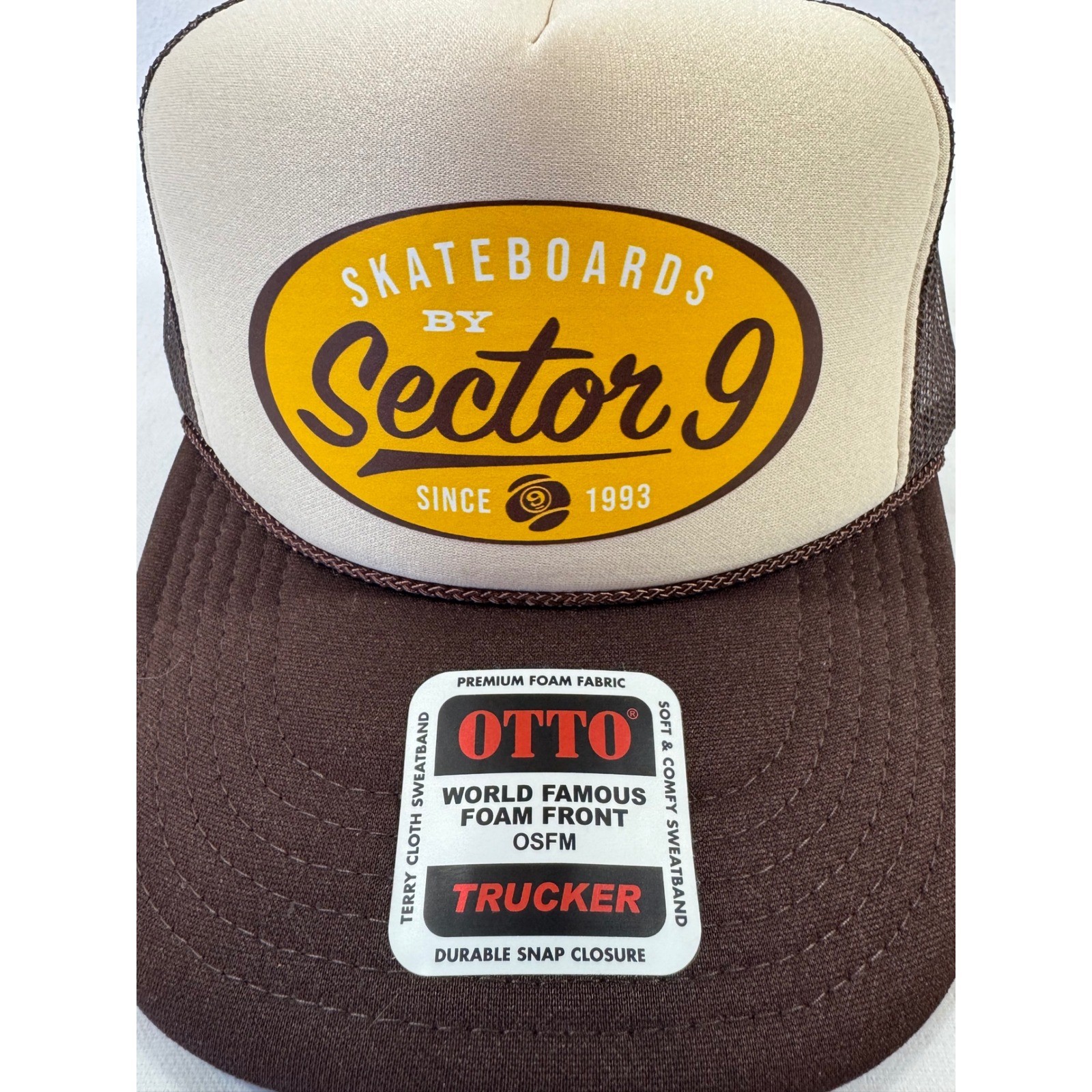 Sector 9 Skateboards OTTO Trucker Hat Brown Tan Foam Mesh Snapback Cap OSFM NEW