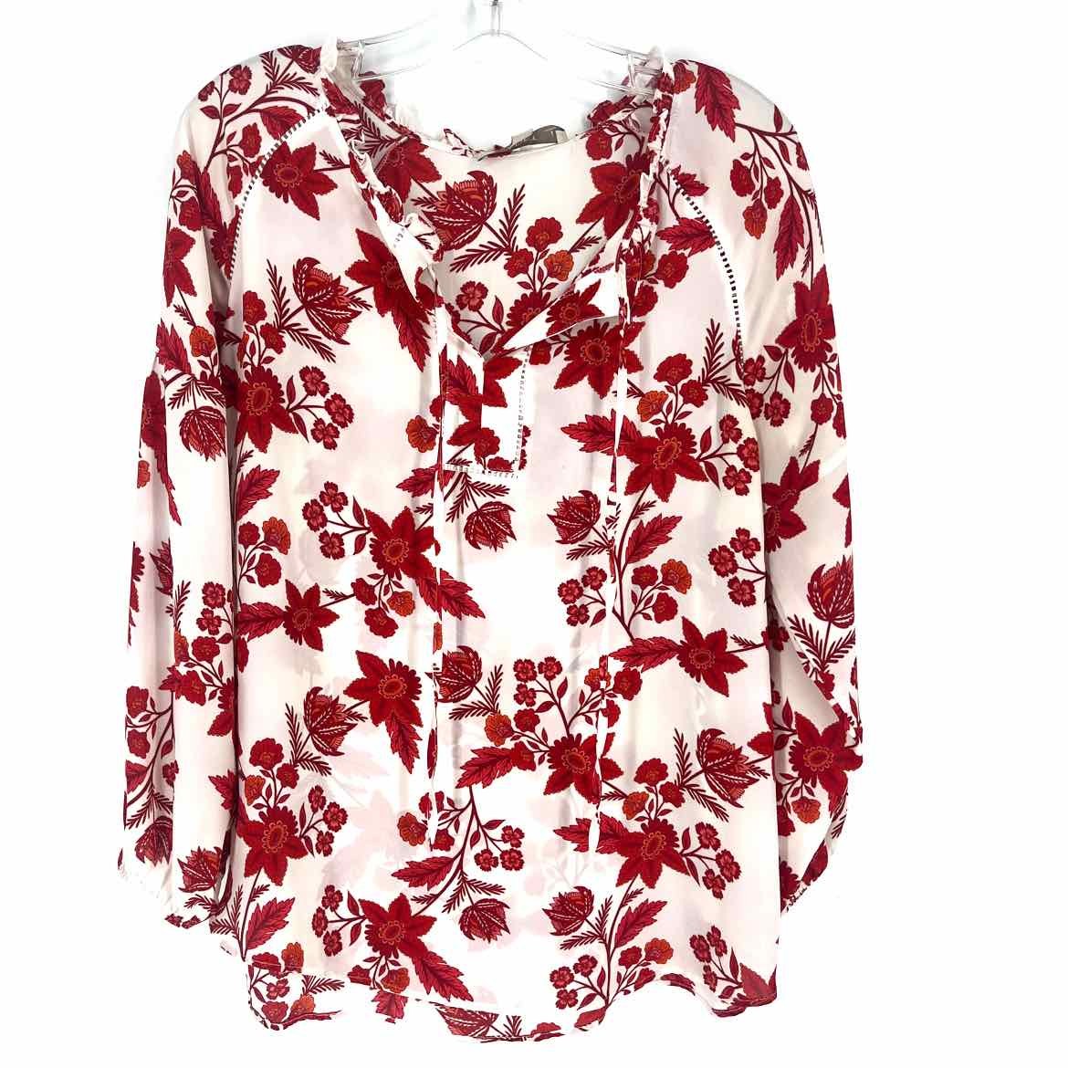 Size LARGE LOFT White Red Paisley Blouse