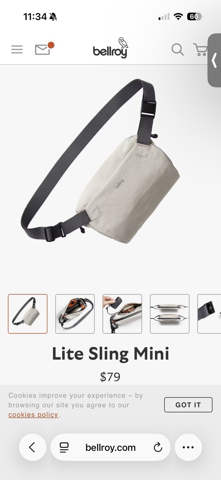 Bellroy Lite Sling Mini – Ash – Dura Lite Nylon Crossbody Bag