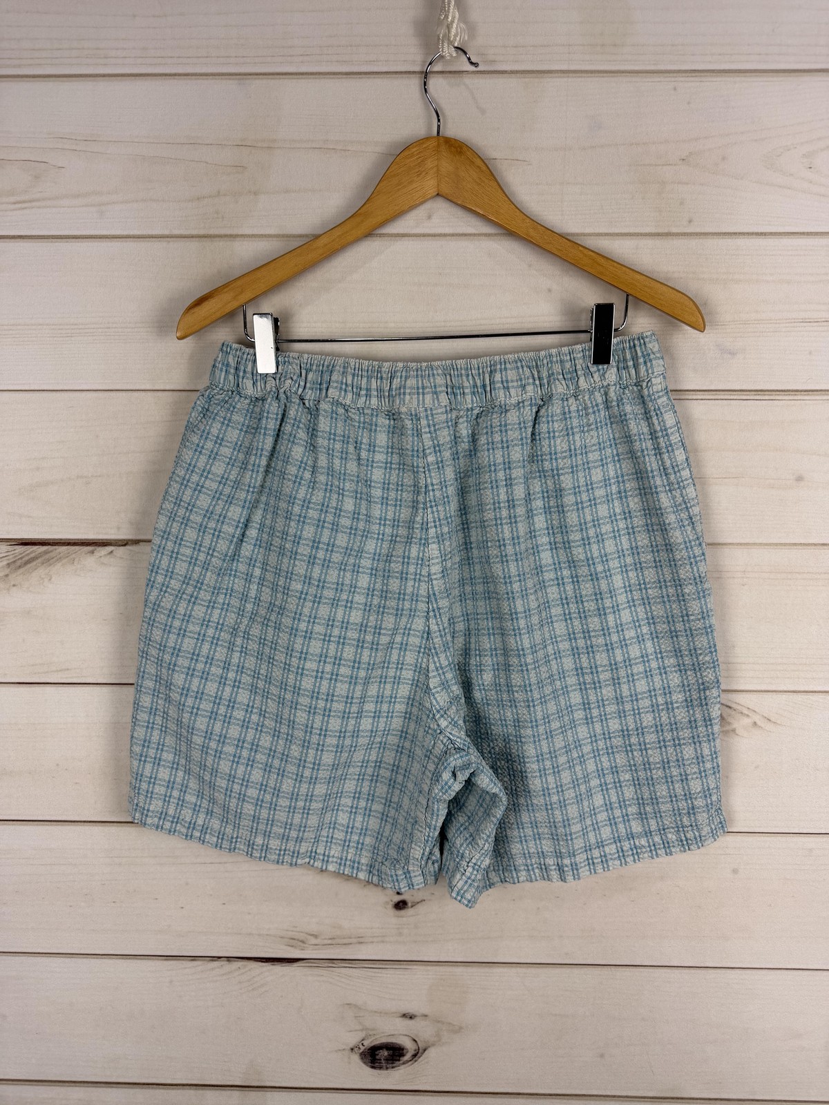 Vintage Gramicci Shorts Womens XL Blue Check Elastic Waist Belted Hiking USA