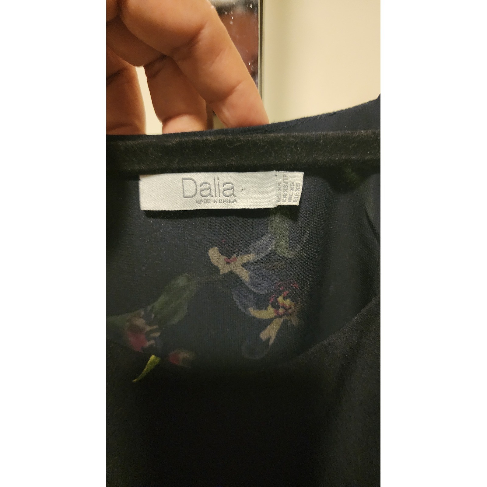 Dalia Floral Spaghetti Strap Shift Dress Navy Blue Botanical Print Boho XS