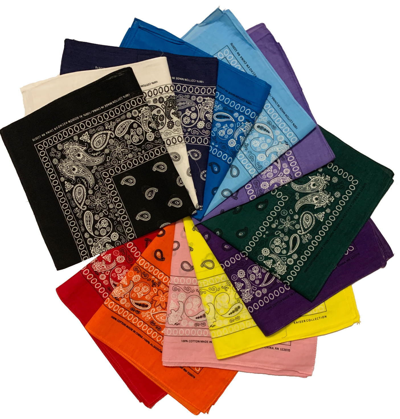 Styllion Paisley printed and solid color Bandanas – 1, 3, 6, 12 pieces