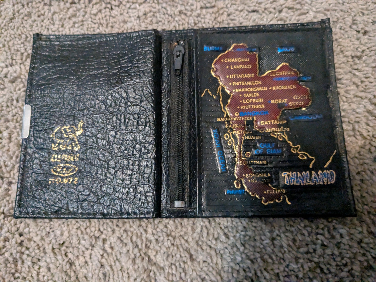 Vintage Leather Men’s Black Wallet Thailand Map Coin Pocket