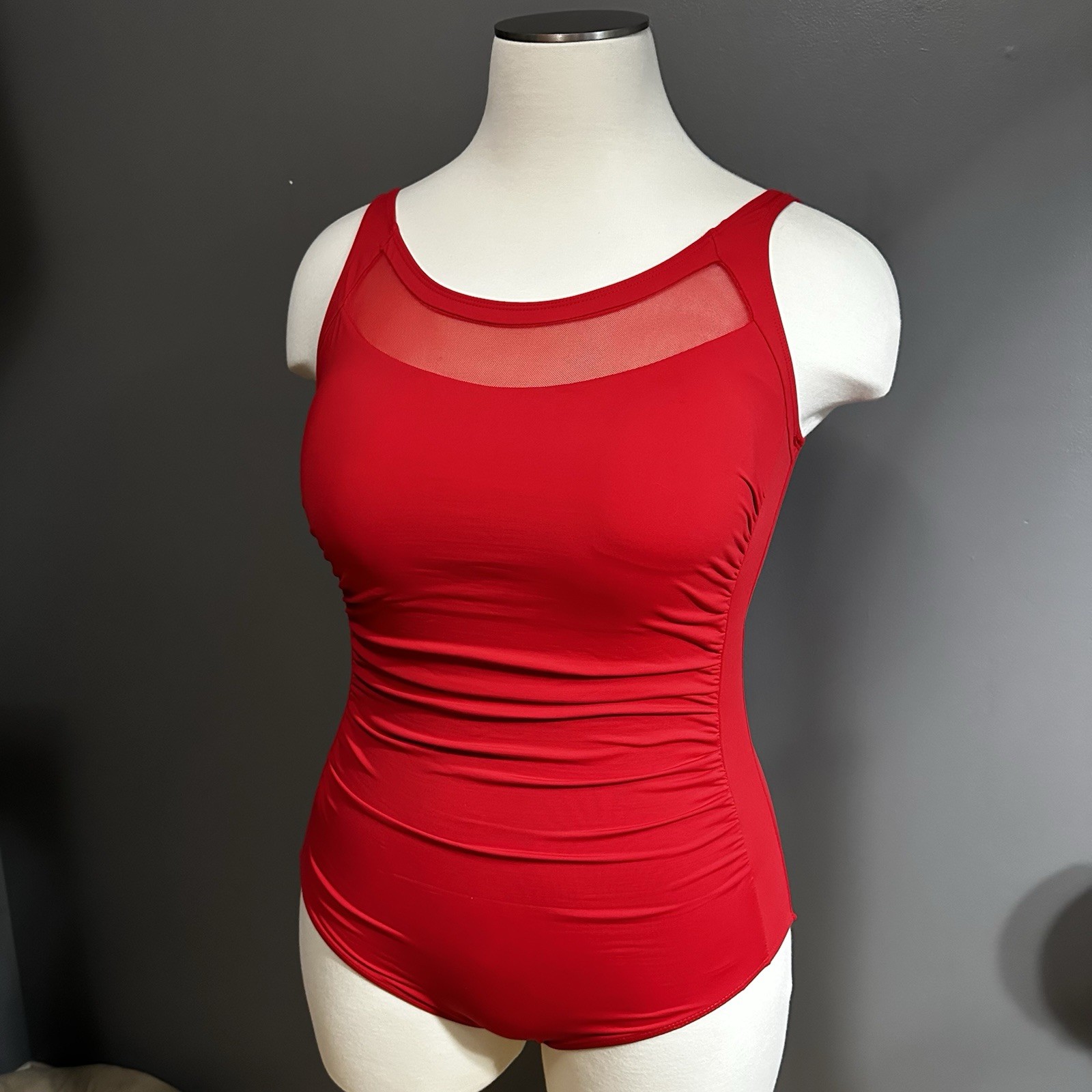 Tempt Me Women’s One Piece Red Swimsuit With Mesh Neckline Size XXL