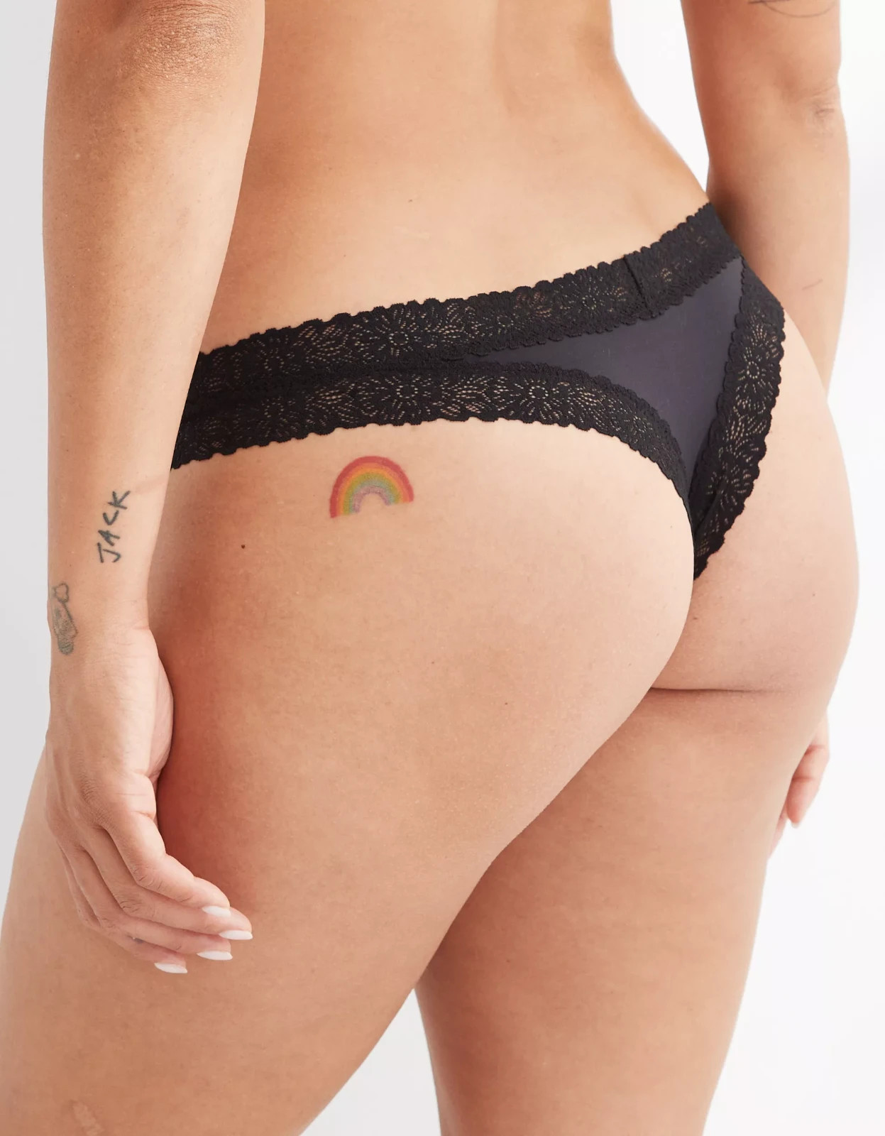 XS American Eagle AERIE Sunnie Blossom Lace Thong Undies Panties Underwear Black